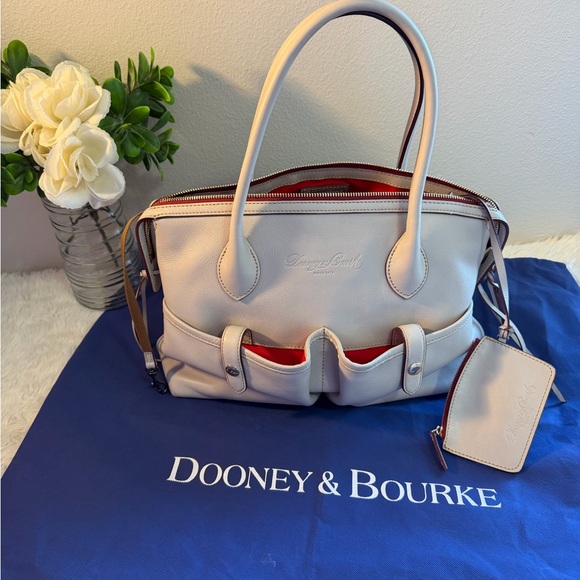 Dooney & Bourke Handbags - Dooney & Bourke Cream leather Shoulder Bag with Red interior